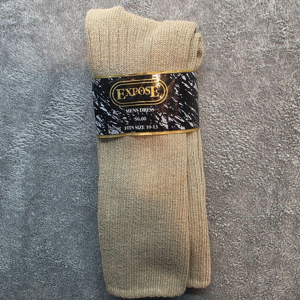 EXPOSE Dress Socks Mens Size 10-13 Beige Cotton Blend Mid Calf Business USA